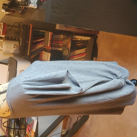 Maurices size 2 charcoal gray top with rouged sides and big flower on front left - Picture 3 of 10